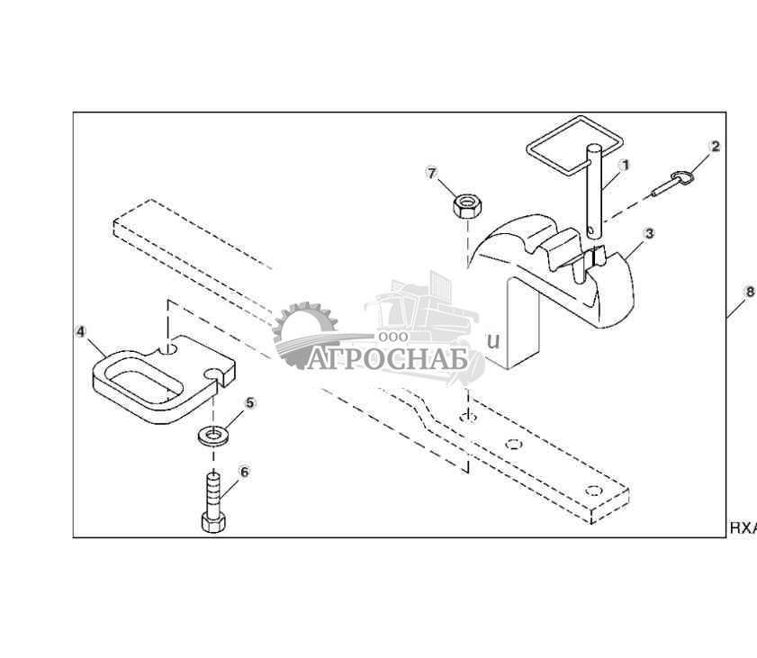 Серьга, ударная накладка, фиксатор, предохранительная цепь тяговой штанги, категория lll 